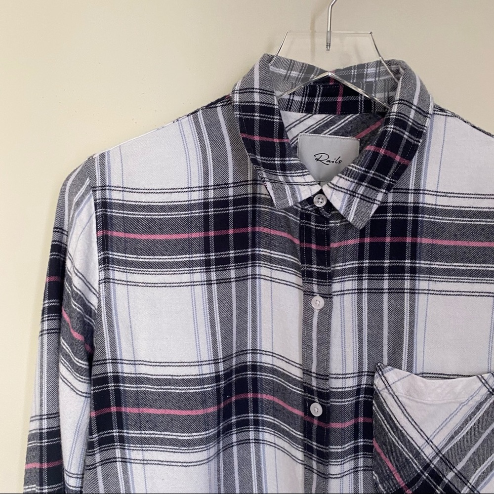 RAILS white black pink plaid flannel button up S